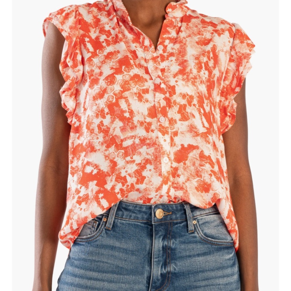 Kut from the Kloth Women's Orange Ruffle Sleeve Top